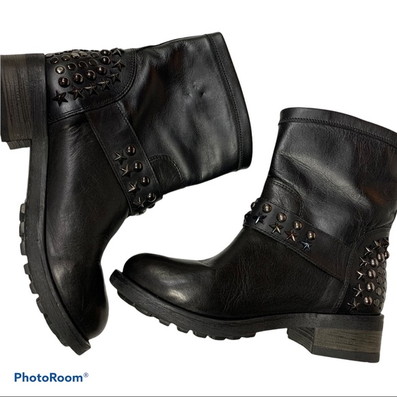Barney’s NY Moto Boots Black Leather Star Studded Buckled Sz 7 - Picture 13 of 15